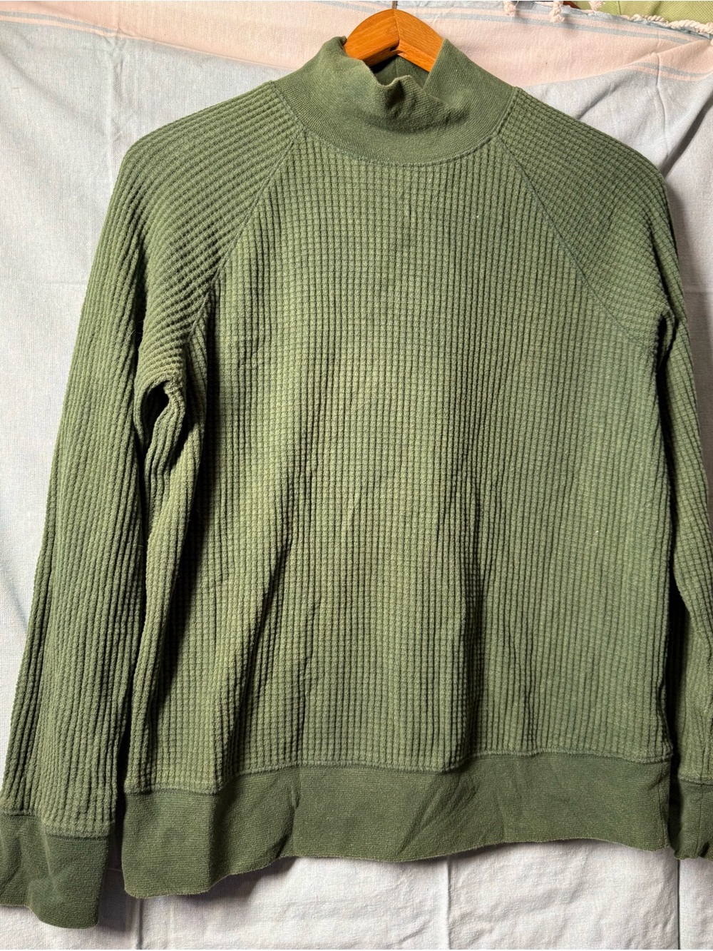 Lands' End Olive Green Waffle Knit Mock Neck Sweater